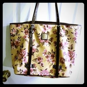 Dooney & Bourke tan and pink floral tote bag